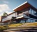 Desain rumah modern kontemporer dua lantai dengan bukaan kaca besar, kombinasi material beton dan kayu, serta integrasi area outdoor yang khas hunian masa kini