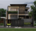 Fasad desain rumah mewah modern kontemporer tiga lantai dengan vertical garden, perforated screen, dan supercar di carport