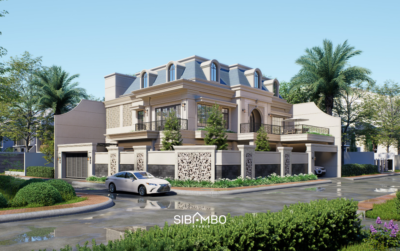 Fasad Cura House, rumah modern klasik bergaya Prancis dengan atap mansard di lahan hook Blitar