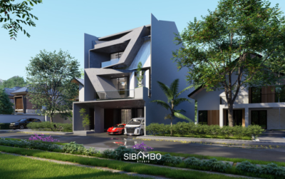 Fasad Lucentra House, rumah modern futuristik tiga lantai dengan lekuk geometris di cluster PIK 2 Tangerang