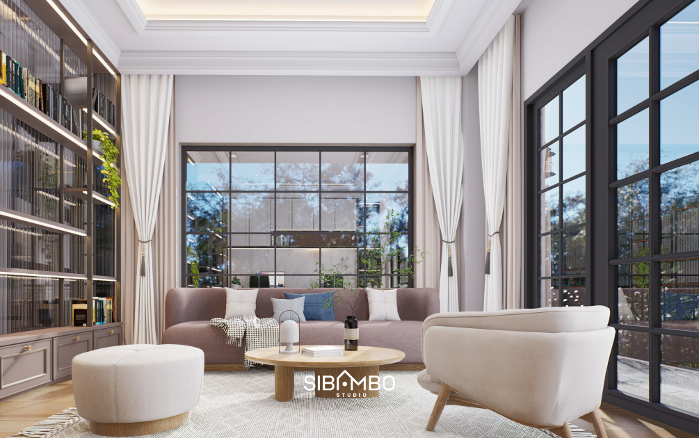 Kamar tidur utama Cura House yang lega dan elegan pada rumah modern klasik di Blitar