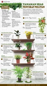 Infografis tanaman hias penyerap polutan yang cocok untuk taman vertikal dalam ruangan