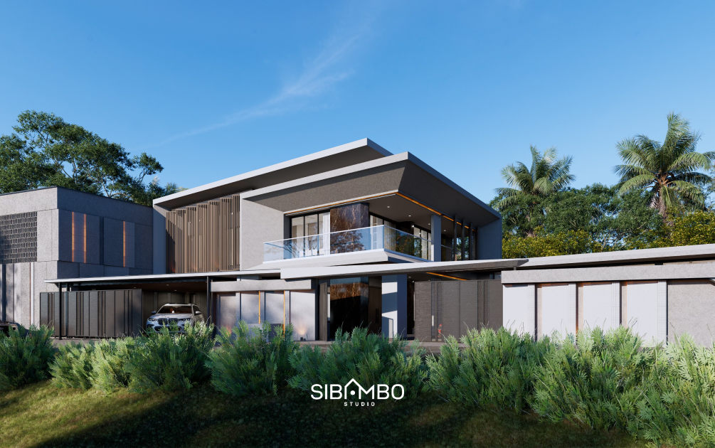 VA Residence, hasil renovasi fasad rumah modern kontemporer dengan permainan sudut di lahan hook Banten