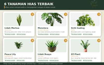 Infografis rekomendasi tanaman hias terbaik untuk mempercantik dan menyegarkan ruangan rumah